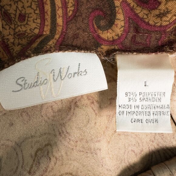 Vintage Studio Works Paisley Moleskin Midi Skirt Large Brown Boho Western Autumn - Picture 3 of 15